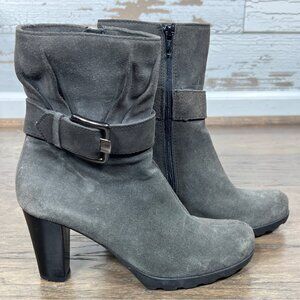LA CANADIENNE Suede Zip Ankle Boots Buckle Gray Sz 6.5 #24305 EUC